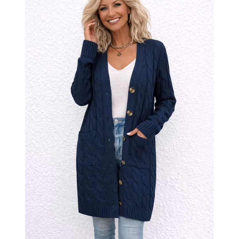 CATHERINE | Soft Cable Knit V-Neck Cardigan — Timeless Comfort & Effortless Style