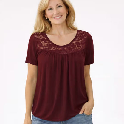 HARPER | Lace Yoke Pleated Easy-Wear Tee
