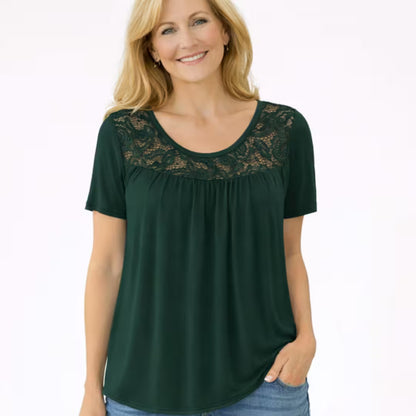 HARPER | Lace Yoke Pleated Easy-Wear Tee