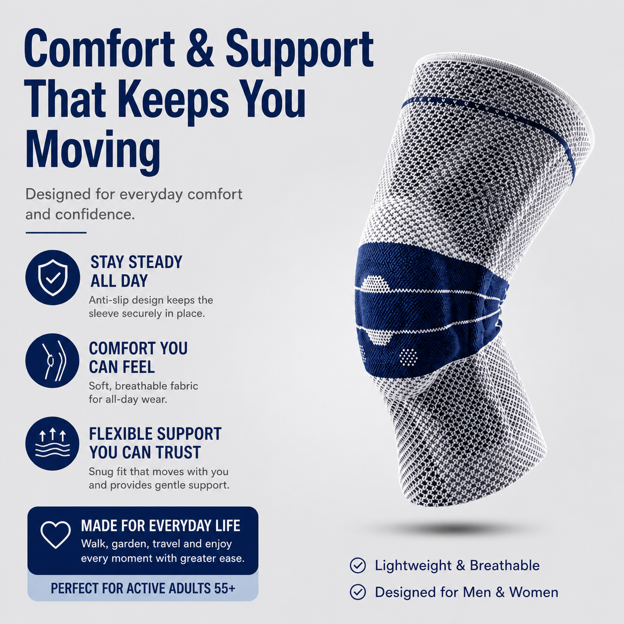 Move with Ease Again | Gentle Knee Support for Comfort, Stability & Confidence