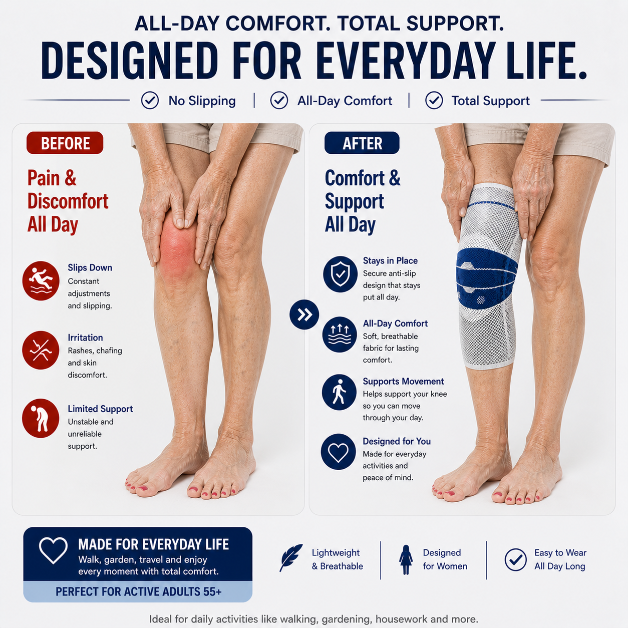 Move with Ease Again | Gentle Knee Support for Comfort, Stability & Confidence
